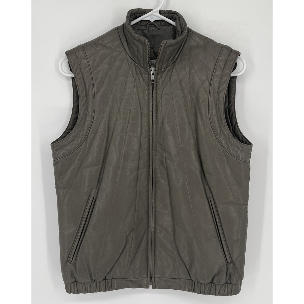 Vintage Saks 5th Ave Women's Leather Vest Taupe Gray Retro 70s Rock Size 6 (M)
